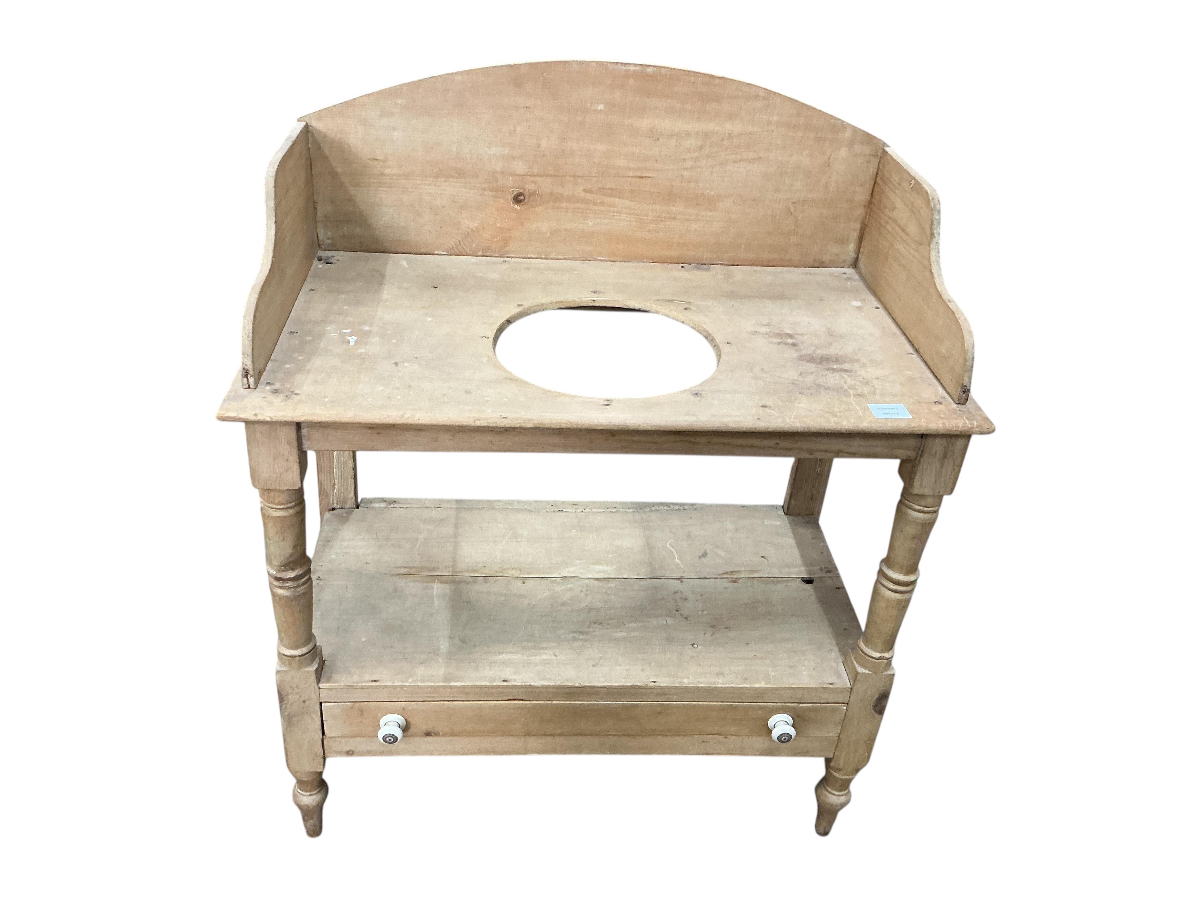 A Victorian pine two tier wash stand, width 83cm, depth 45cm, height 99cm